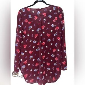 Express Burgundy Floral Long Sleeve Light Weight Blouse Medium